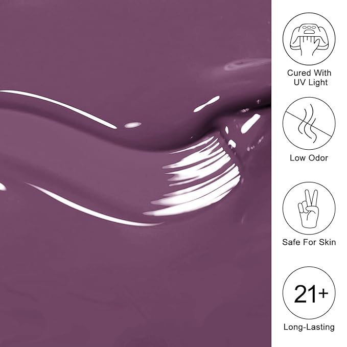 Imtiti Purple Gel Nail Polish - Rose Purple High Gloss Soak Off UV LED Nail Gel Autumn Winter DIY Design Kit 10ML