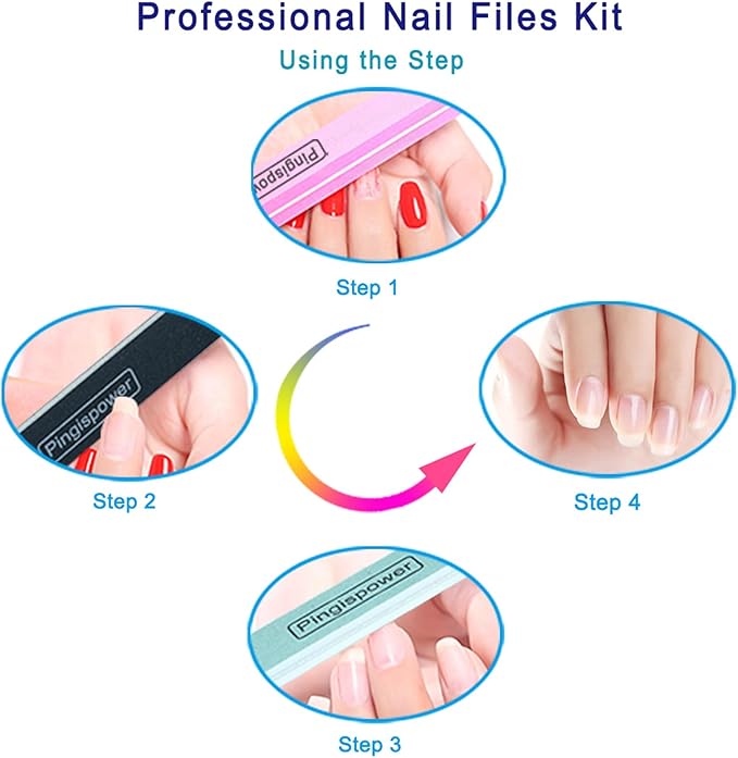 Nail File and Buffer, 15PCS Professional Emery Boards Nail Files and Buffers Block for Natural Nails 100/180 & 600/3000 Grit, Double Sided & Reusable Manicure Tools Kit for Home and Salon