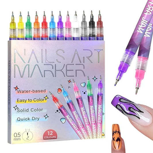 12 Colors Nail Art Pens Set, 3D Nail Art Markers Doodle Pen for Kids Adults, Nail Art Tools for Dotting Drawing Painting Point Liner DIY (1Set)