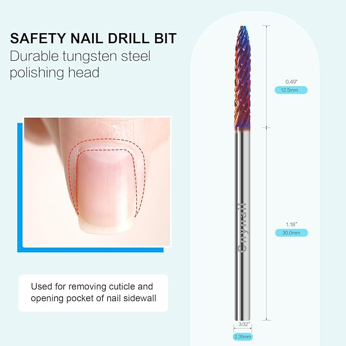 3/32" Under Nail Cleaner Bit Medium Grit Carbide Cuticle Cleaner Bit for Electric Nail Drills – Professional Manicure Tool for Nail Salons and Home Use (M Grit. Purple)