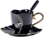 7 Oz Luxury Rhinestone Ceramic Coffee Cup and Saucer Set by Unknown