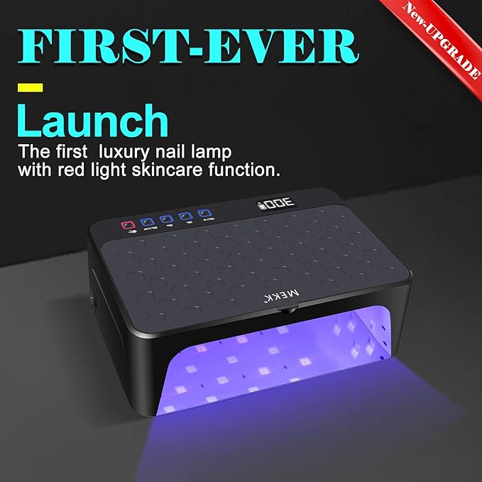 MEKK UV LED Nail Lamp - Luxury Cordless UV Light for Gel Nails with Red Light Skincare,4+2 Timer Modes,Two-Hand Design,Professional Nail Lamp for Salon & Home-Black