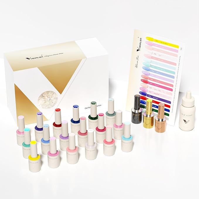 VENALISA V3 Gel Nail Polish Kit of 22 Pcs With Color Display Card Red Blue Green Yellow Pink Gel Polish Set Soak Off Salon Nail Art DIY at Home Manicure
