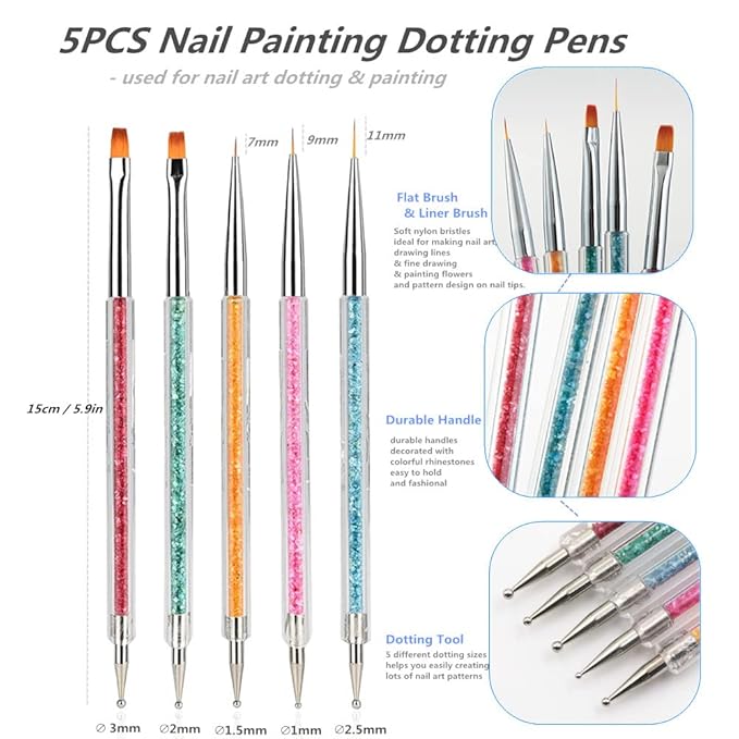 Resin Nail Art Palette with 5 Pcs Nail Art Painting Drawing Brushes, Nail Polish Mixing Palette Double-Ended Dotting Pen Nail Art Liner Brush Nail Drawing Brushes for Nail Art Design