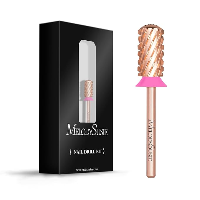 MelodySusie Safety Nail Drill Bits, 3/32'' Smooth Round Top Large Barrel Carbide Bits, Suitable for Manicure Pedicure Cuticle Gel Polishing, Beginners Bits, Rose Gold, Series Bit-S, Triple Coarse