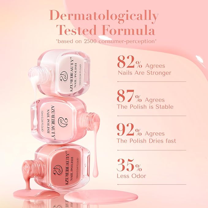 AZUREBEAUTY Nail Polish Set, 4 Colors Nude Pink Jelly Transparent Clear Milk White Quick Dry Natural Nail Lacquer Strengthening Treatment Kit with Top Coat DIY Salon at Home