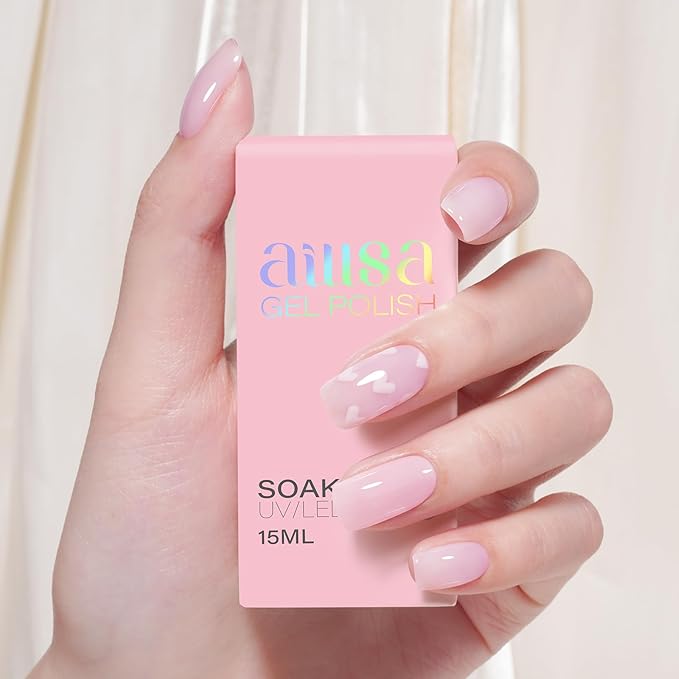 AILLSA Light Pink Gel Nail Polish Tokyo Sakura Sheer Jelly Gel Polish Neutral Translucent Nude Gels Polishs Long Lasting Pale Pink Color Soak Off U V Gels for French Manicure Nail Art at Home 0.51 Oz