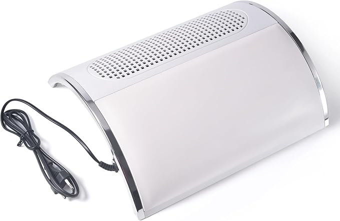 Nail Dust Collector for Acrylic Gel Nails Removal, with 3 Exhaust Fan, Powerful 20W Nail Dust Vacuum Cleaner for Nail Art Salon & Home Use, with 2 Reusable Storage Bags, White