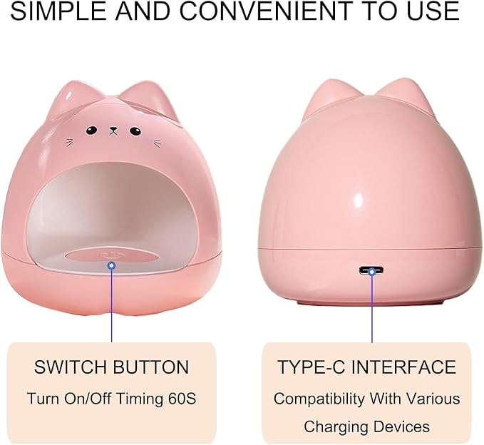 UV Light for Nails, 24W UV LED Nail Lamp for Gel Polish, Fast Nail Dryer with Cute Shape, Small and Portable, LED Nail Light for Fingernail and Toenail Artists DIY-Pink