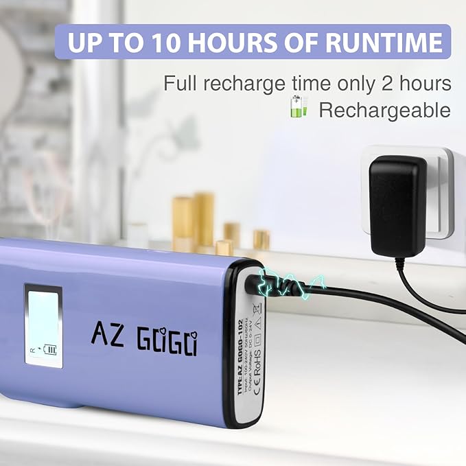 Rechargeable Nail Drill Machine, AZ GOGO 30000RPM Professional Portable Nail Drills for Acrylic Gel Nails - Cordless Electric Nail Drill with LCD Display (Purple)