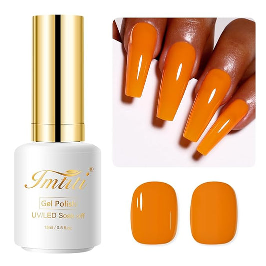 Imtiti Gel Nail Polish - 0.5 Fl Oz Pumpkin Orange Gel Polish, LED U V Soak Off Fall Winter Gel Nail DIY Art Starter Kit for Women & Girls