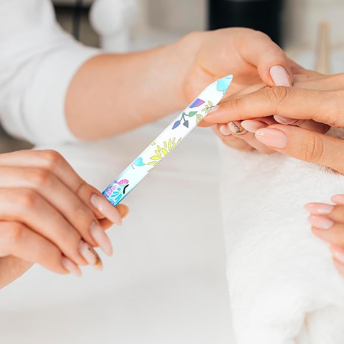 5 Pack Glass Nail File with Case Crystal Nail File Buffers Mixed Color Double Sided Glass Fingernail Files Cuticle Pusher Manicure Set for Women