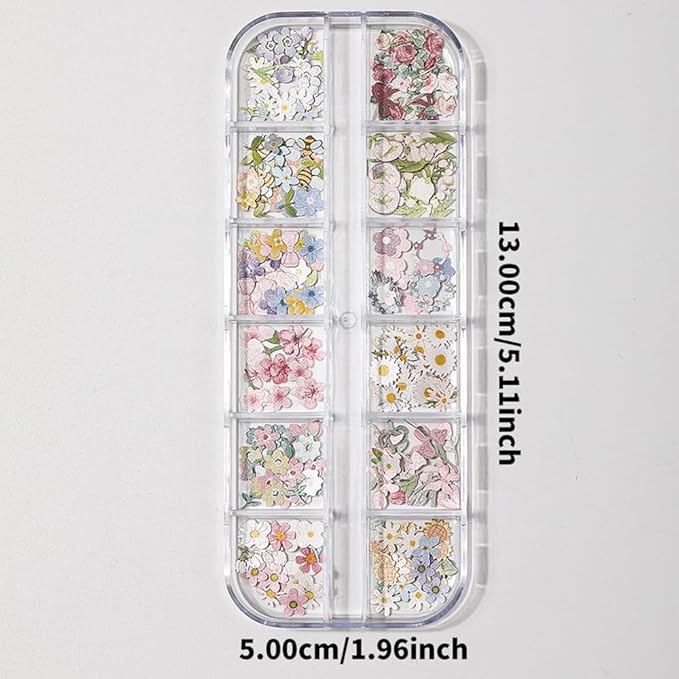 300Pcs 3D Flower Nail Art Charms Sequins Decals Colorful Mixed Flowers Leaves Butterfly Design Slice Nail Flowers Ultra Wood Pulp Flakes Sequins