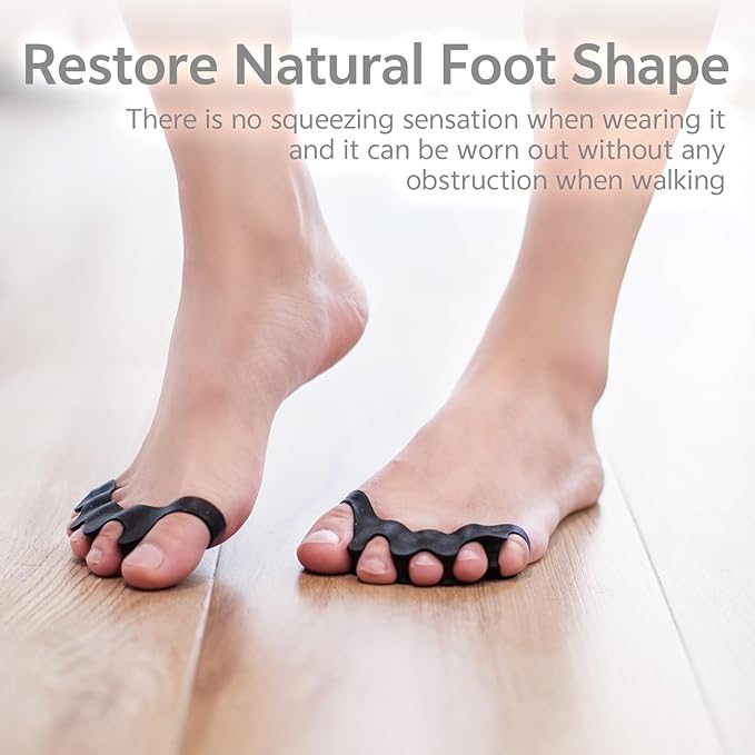 Durable Unisex Toe Separators with Sparkle Design for Yoga & Daily Use - Flexible Silicone toe Spacers for Bunions, One-Size-Fits-All for Men & Women (2PCS) (Black)
