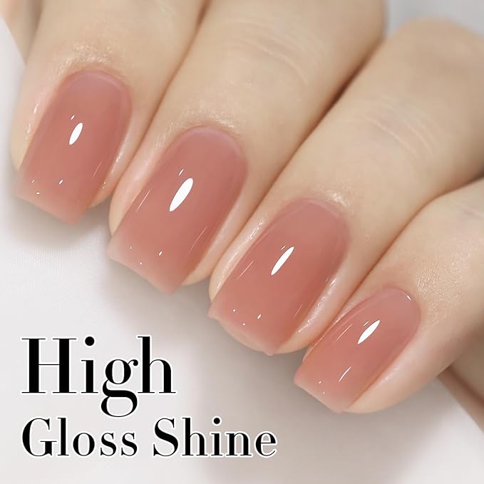 Double Rhythm Gel Polish 15ML Jelly Sheer Pastel Light Milky Color Pearl White Bottle 1 PC 0.5 OZ Full Size Nail Art Salon at Home (Nude Brown-D1370)