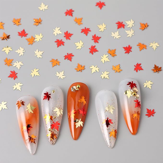 Laser Maple Leaf Nail Sequins Fall Maple Leaves Glitter for Nails Holographic Nail Art Design Supplies 3D Autumn Glitters Flakes Decor