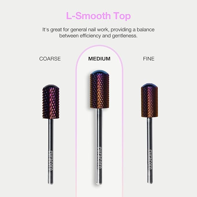 Curacoro Nail Drill Bits 3/32'' - L-Shaped Smooth Stop Barrel Carbide Bit (Medium) for Professional Finish, Refine & Smooth Acrylic or Gel Nails, Nail Art Pedicure Manicure Salon & Home