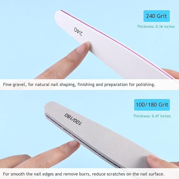 Nail Files For Natural Nails,6 Pcs Nail File And Buffer Set Emery Nail Filer Professional Fingernail Files 100/180/240/150/220/280/1000/4000 Grit Nail Files For Women,Manicure Salon Tool