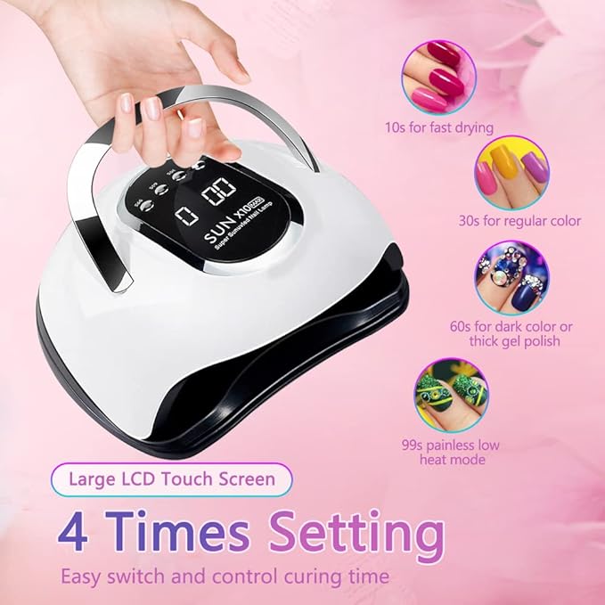 280W UV LED Nail Lamp, Fast Nail Curing Lamps for Home & Salon, 66 Beads Led Nail Dryer for Gel Polish with Automatic Sensor/4 Timer Setting, Handle Professional Nail Art Tools