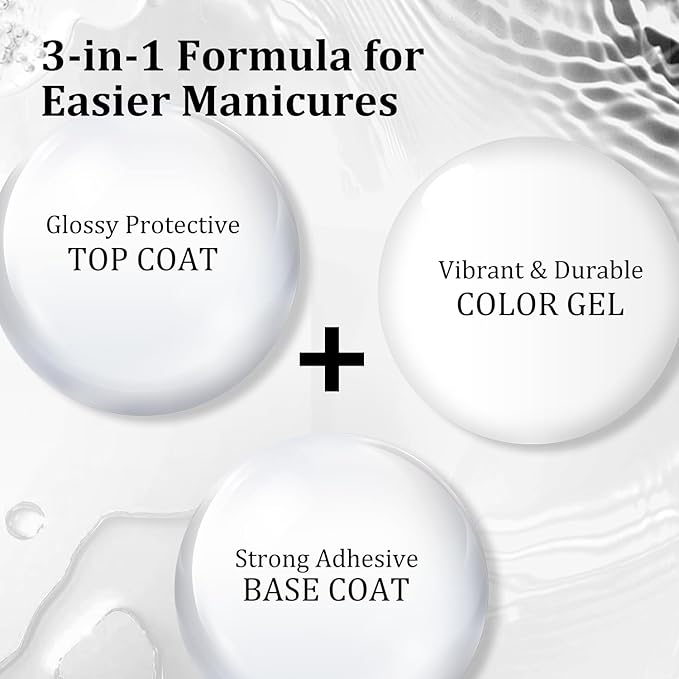 JODSONE White Gel Polish Top Base Coat,16.5ml 3-in-1 One Step Gel Polish,Base Color Top Gel in One, Save Time,Long Lasting