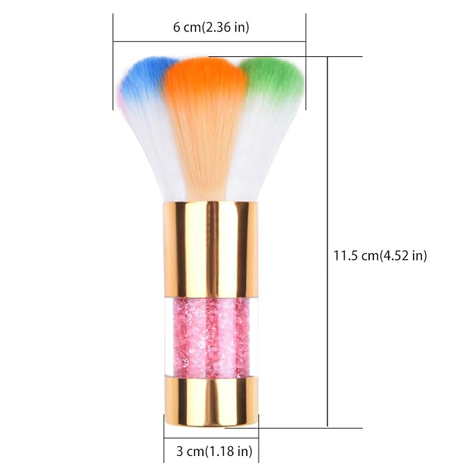 LEQ 2Pcs Colorful Nail Art Dust Brush Remover Cleaner for Acrylic & UV Gel Nails with Shiny Rhinestone Handle
