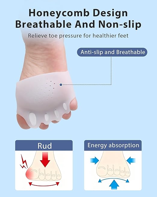 Adjustable Silicone Toe Separators, Spacers Bunion Corrector for Women Men, Toe Straightener,Breathable Soft and Comfortable Silicone Foot Cushions (4 Pairs)