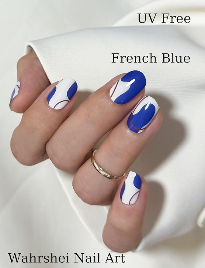 Gel Nail Strips No UV, Royal Blue, UV Free, Long Lasting Gel Stickers - Contains 22 Wraps, 1 Prep Pad, 1 File
