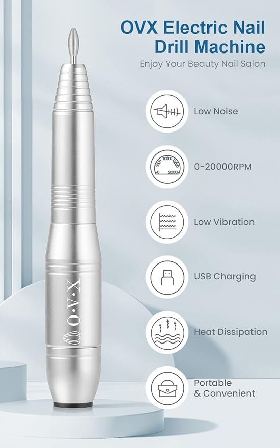 Nail Drills for Acrylic Nails Professional, Portable Electric Nail Filer Kit for Gel Nail with 6 PCS Nail Drill Bits and Sanding Bands Manicure Pedicure Polishing Shape Tools for Home Salon Silvery