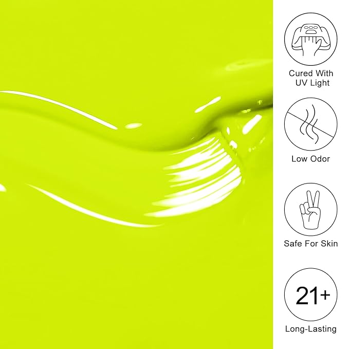 Imtiti Neon Gel Nail Polish, Neon Yellow Nail Gel Polish High Gloss Soak Off UV LED Spring Summer Nail Art Manicure Salon DIY Design 10ML