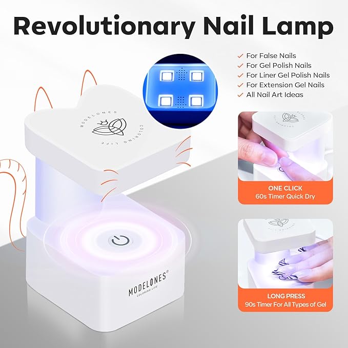 modelones Gel Nail Kit Almond, 15Sizes Instant Apex False Nail Tips Solid Glue & Mini U/V Lamp, 240Pcs Medium Almond Pre-Building Strong Thick Acrylic Press on Tips LED Light Extension Kit Women Gift