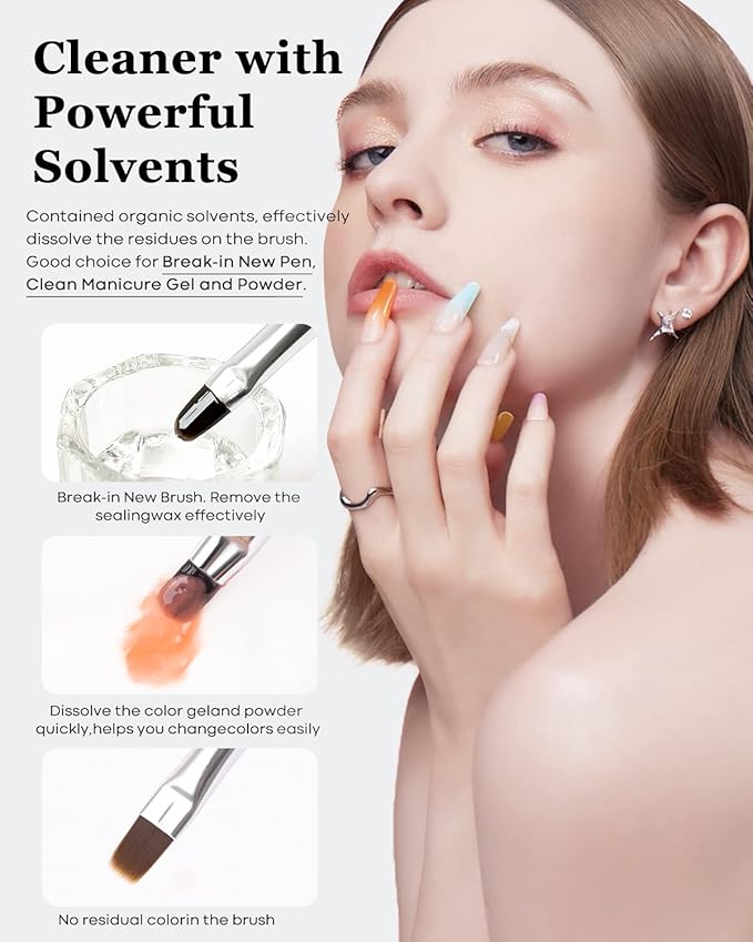 Modelones Nail Art Brush Cleaner & Restorer for Nail Polish/Extension Gel/Solid Builder Gel/Dip Powder/Acrylic Manicure Kits DIY Salon at Home - 80ml, W/Pro Brush