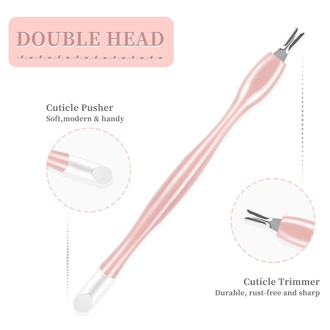 50Pcs Nail Cuticle Trimmer Rubber Nail Cleaner, Plastic Handle Cuticle Knife, Double End Nail Dead Skin Fork Cuticle Pusher Bulk Nail Art Cuticle Remover Tools for Girls Women and Men-Rose…