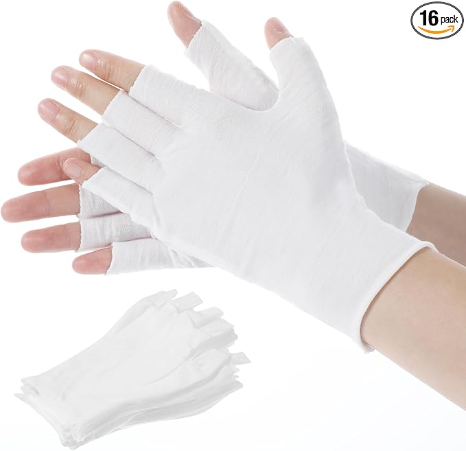 8 Pairs White Cotton Moisturizing Gloves Fingerless Touchscreen Moisturizing Gloves for Dry Hands Sleeping, 100% Cotton Quilting Glove, Size M, Eczema Glove for Men and Women 7.09×4.33 inches