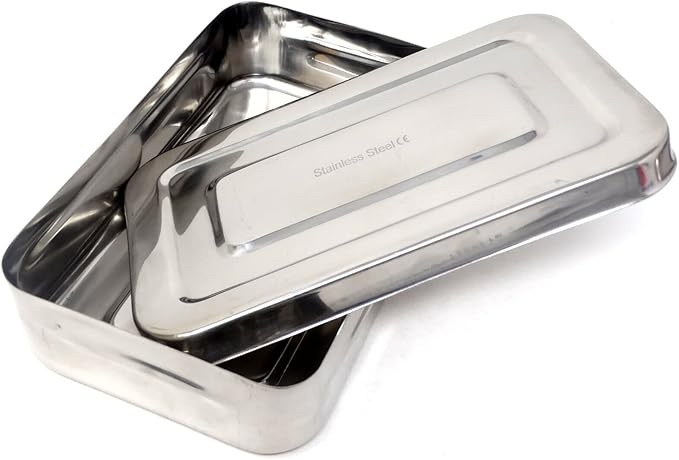Stainless Steel LAB Dental Sterilizer Instrument Box, Organizer Jewelry/Tool Storage Tray with Lid - 8L x 5W x 2H