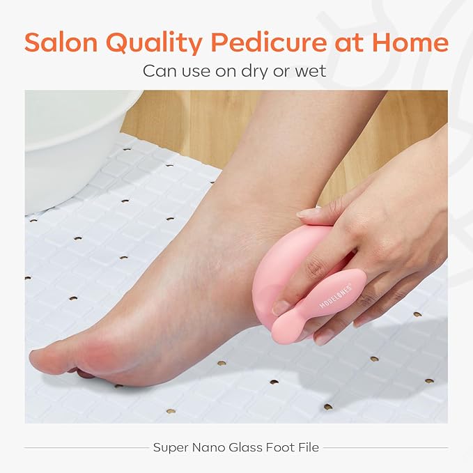 Modelones Glass Foot File, Professional Foot Scrubber and Callus Remover, Heel Scraper for Cracked Heels, Dead Skin Remover, Foot Buffer for Soft Feet, Safe Pedicure Tool with Anti-Slip Handle