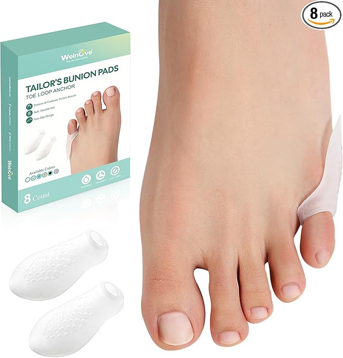 Welnove Tailor's Bunion Corrector Pads - 8 Pack Pinky Toe Protector, Bunion Corrector with Separator for Women Men, Gel Bunion Shield for Foot Pain Relief - FSA/HSA Eligible (Regular Pads)
