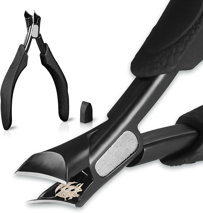 Slanted Ingrown Toenail Clippers for Thick Toenails, Anti Splash Podiatrist Toe Nail Clippers for Men Seniors, Stainless Steel Sharp Blade Precision Nippers with Comfort Handle