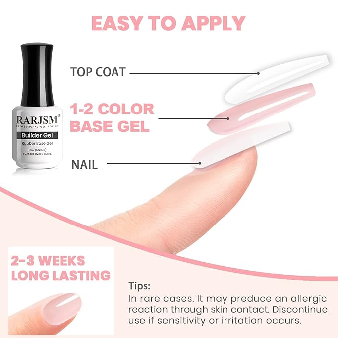 Rarjsm Pink Rubber Base Gel Polish, Soft Pink Nail Repair, 15ml Nude Gel Polish, French Manicure