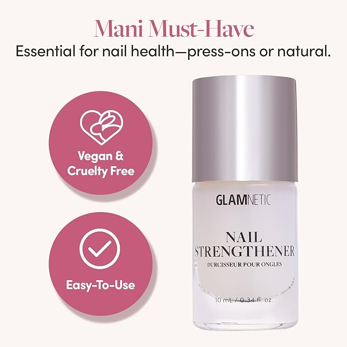 Glamnetic Nail Strengthener | Fast-Drying, Vegan Formula to Reinforce Natural Nails | Helps To Prevent Breakage & Splitting – 0.34 fl. oz