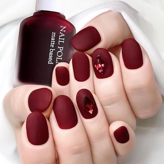 COSMOO 12ml Wine Red Matte Nail Polish, Deep Wine Red Quick Dry Nail Lacquer for Nail Art Varnish, 0.41 fl oz, Hot Pink