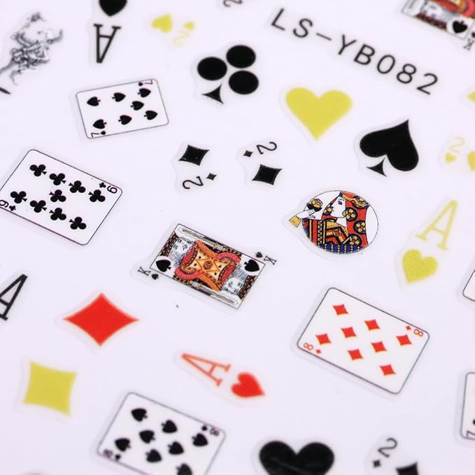 3D Self-Adhesive Nail Stickers - Poker Theme with Hearts & Diamonds, Trendy Fashion Nail Art Designs for Women A Set of 2 Sheets
