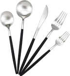 Black Handle Matte Silver Silverware Set by Gugrida