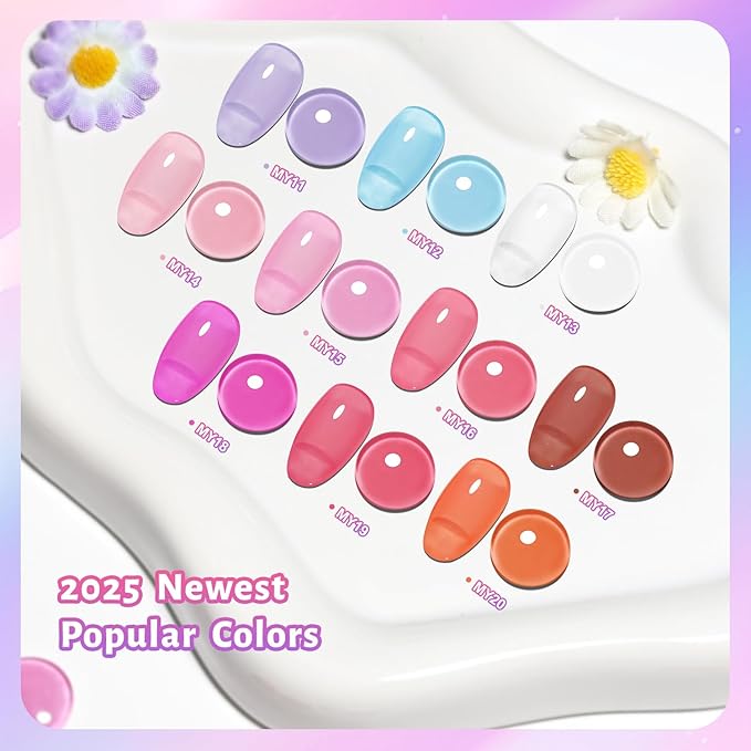 Jelly Nail Polish Set, 10 Color With 2PCS Base and Top Coat Nail Polish
