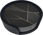 6 Pcs Black Gold Trim Pattern Leather Coasters - Image 2