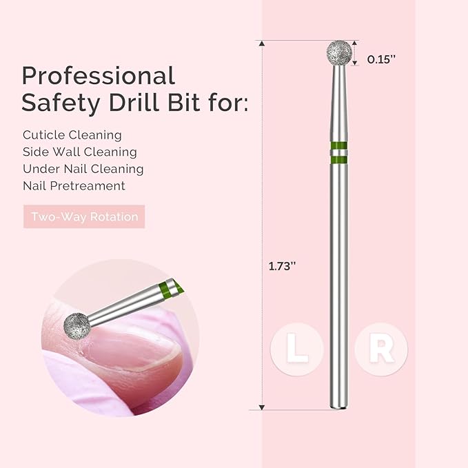 MelodySusie 4mm Ball Shape Cuticle Clean Nail Drill Bit 3/32'', Professional Safety Carbide Diamond Under Nail Cleaner for Cuticle Dead Skin Nail Prepare, Beginners Bits, Series Bit-S, Coarse