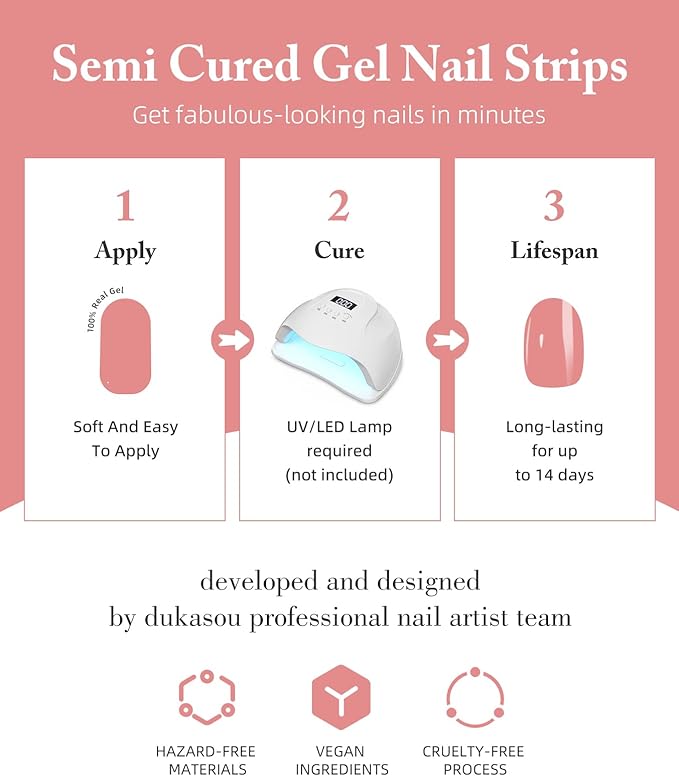 Semi Cured Gel Nail Strips, 28 pcs UV Gel Nail Stickers Full Nails Wraps for Women Home DIY Nails Art, UV Light Required(Lilac Purple)