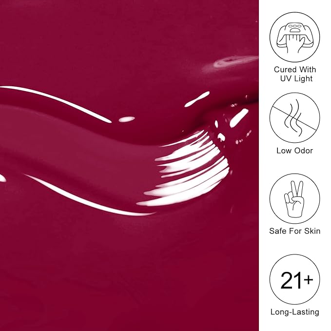 Imtiti Red Gel Nail Polish - Burgundy Red, 15ML - Autumn Winter Cherry Chutney - Soak Off LED/UV Gel Nail Polish DIY Starter Kit