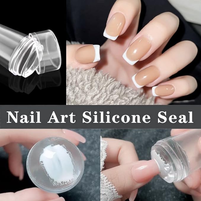 BESARME 4 in 1 Nail Art Stamper Set, 1 Pcs Nail Art Stamper with 2 Pcs Silicone Heads and 1 Scraper Manicure Nail Art Tool with Scraper for DIY Nail Decor