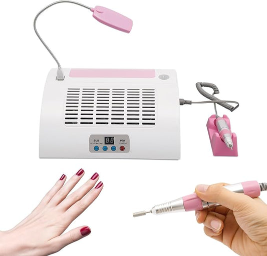 5 in 1 Nail Lamp, Nail Dust Collector with Nail Drill Hand Rest and LED Desk Lamp, LED Nail Lamp for Gel Polish for Nail Salon and Home Use.(Pink,Basics)