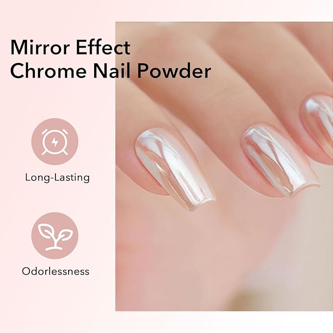 White Chrome Nail Powder 4 Colors Pearl Chrome Nail Powder Pearlescent Nail Art Glitter, Shiny and Long Lasting for Nail Art Decoration